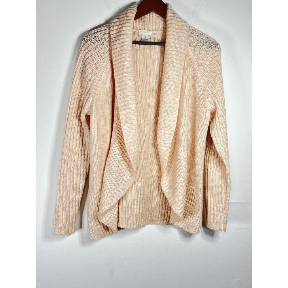 Chico's Sweater Cardigan WMS L 2 Light Pink Open Front Ribbed Knit Mohair Blend